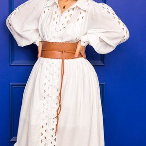 Sexy cutout pleated white shirtdress